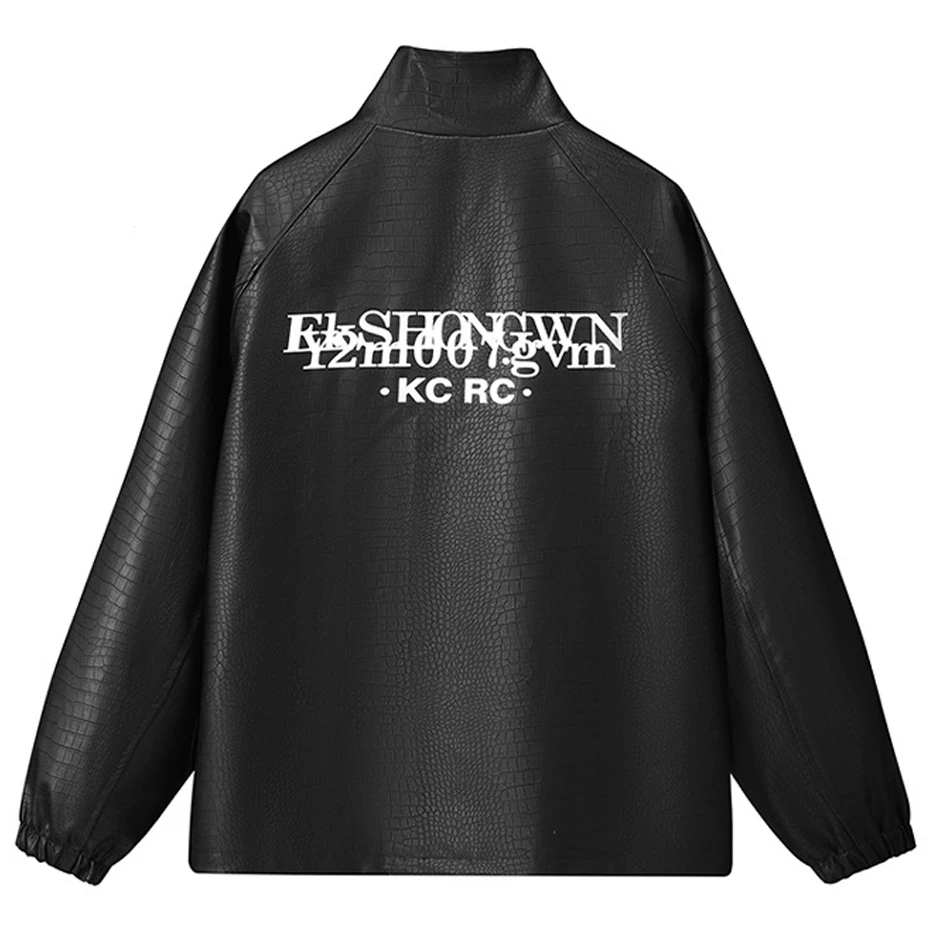 12XL Plus Size PU Jacket Men Fashion Casual Print PU Jacket Coat Male Big Size Stand-up Collar PU Coat