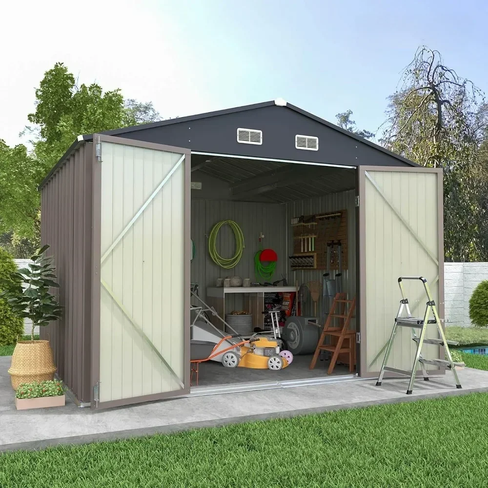 

Storage Shed, Large Garden Tool Metal Shed with Sloping Roof and Double Lockable Door Cabanons De Jardin