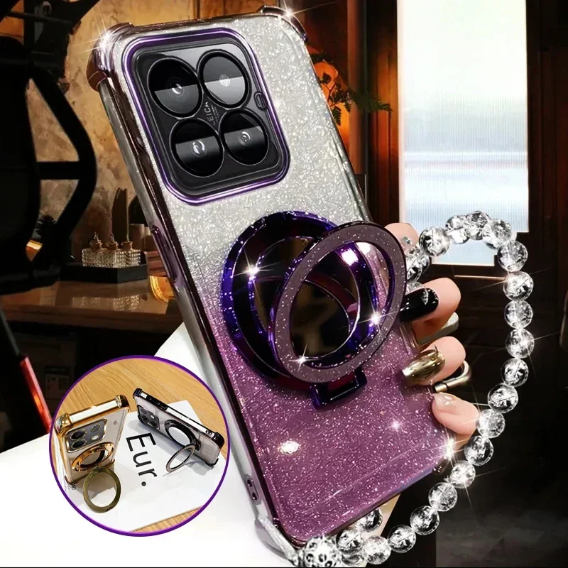 Glitter Crystal Bracelet Magnetic Phone Holder Case For Samsung Galaxy S25 Edge S24 S23 S22 S21 S20 FE Ultra Plus Bracket Cover