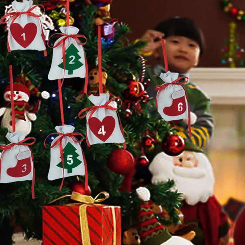 1-4Sets Christmas Advent Calendar Felt Hanging Gift Bag Countdown Decorative Wall Ornament for New Year Home Outdoor Celebration