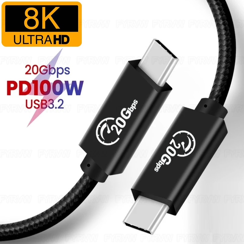 USB C to USB C Cable 20Gbps 10Gbps Cable 4K@60Hz Video Monitor PD100W QC4.0 Fast Charger USB 3.2 Gen2 Cable 20Gbps for MacBook