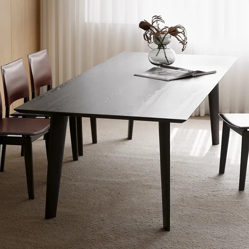 

Solid wood, dining table, black strip table, household, small apartment, simple office