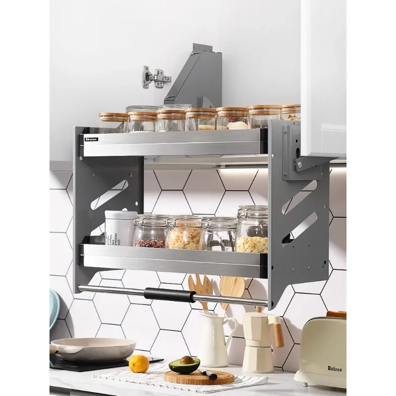 

Basket Kitchen Stainless Steel Hanging Cabinet Lifting Cabinet Basket Shelf Double Layer Pull-down Seasoning Basket