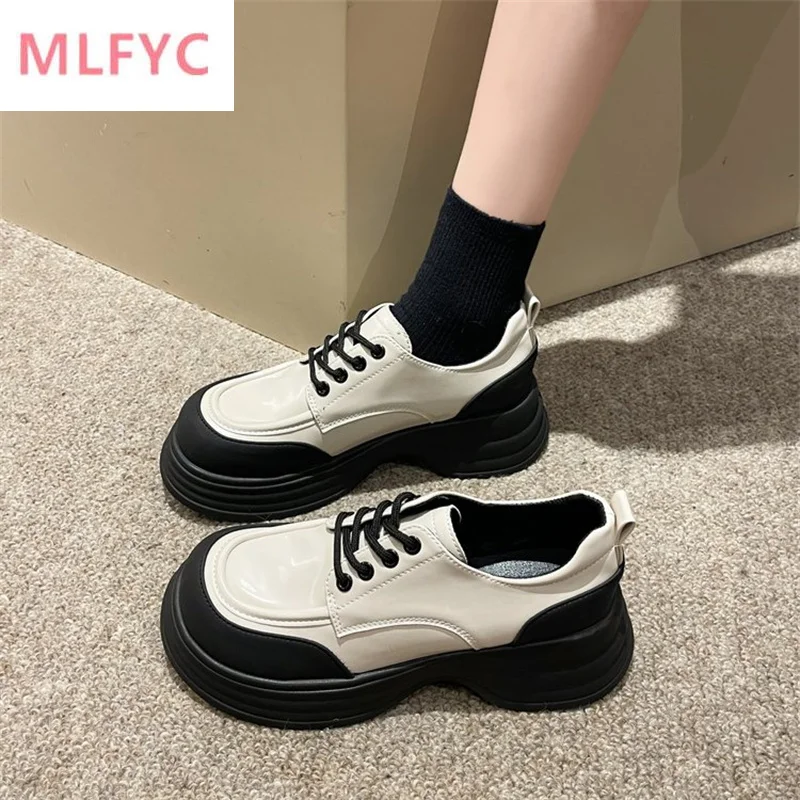 

Thick soled women's new spring lace up British style Lefu shoes high heels single shoes female fashionable simple single shoes