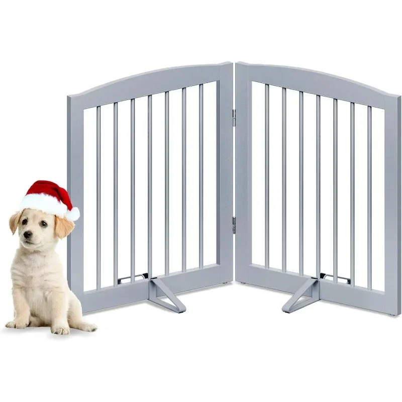 Freestanding Pet Gate for Dogs, Foldable Wooden Dog Gate for House, Indoor Dog Gate for Stairs, Doorways, Gates for Dogs Indoo