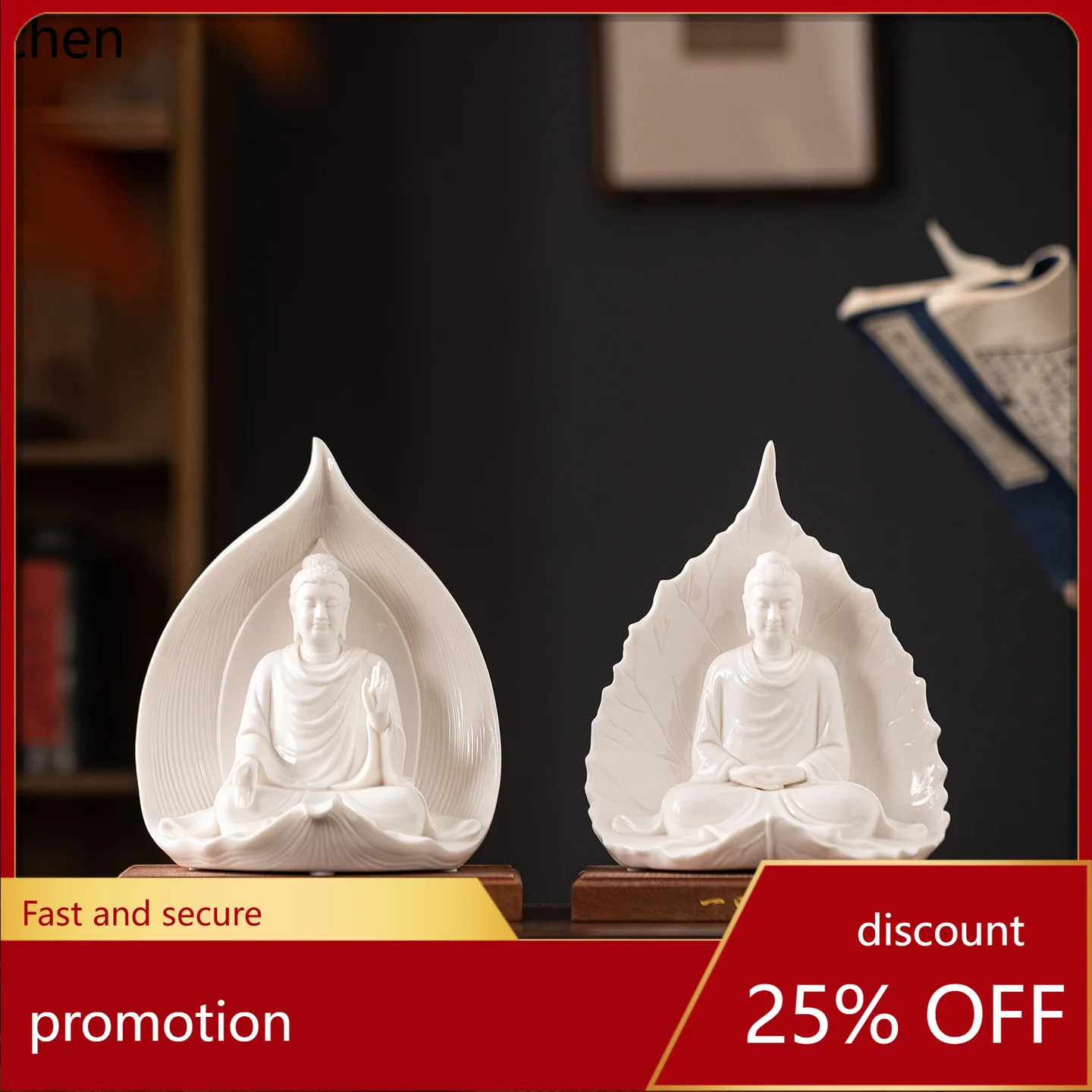Cz  flower one world one leaf one bodhi white porcelain sculpture art ceramic chinoiserie zen desktop ornaments