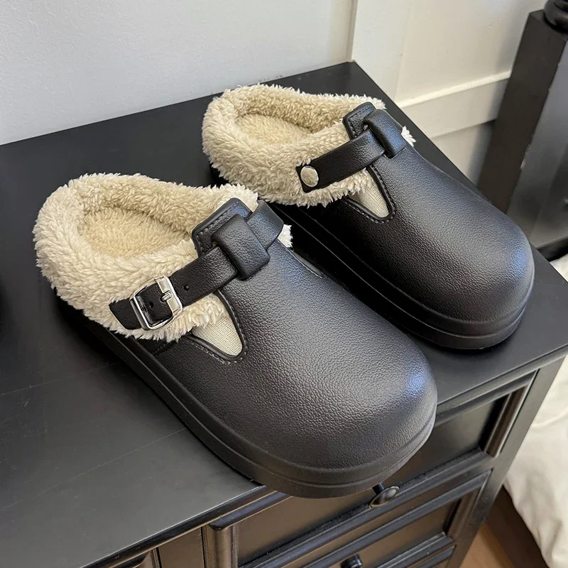 Waterproof Closed Toe Eva Birken Slippers 2025 Winter Warm Plush Home Slippers Woman Non Slip Flat Heels Indoor Cotton Shoes image 2