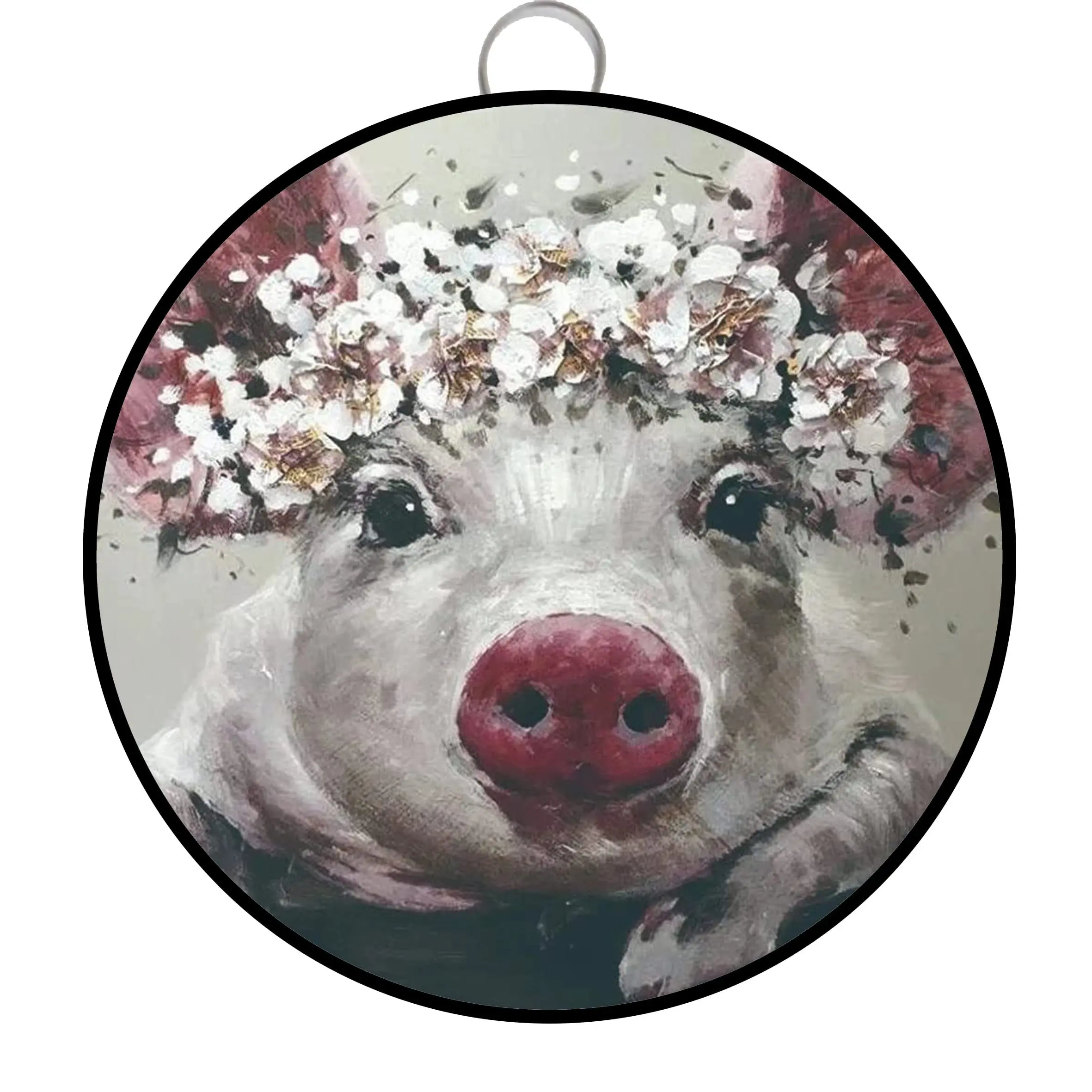 Habilboi Metal Round Tin Pig Animal Antique Tin Sign Bar Metal Wall Plate Vintage Tin Sign Wall Art Round Retro Metal Tin Sign F