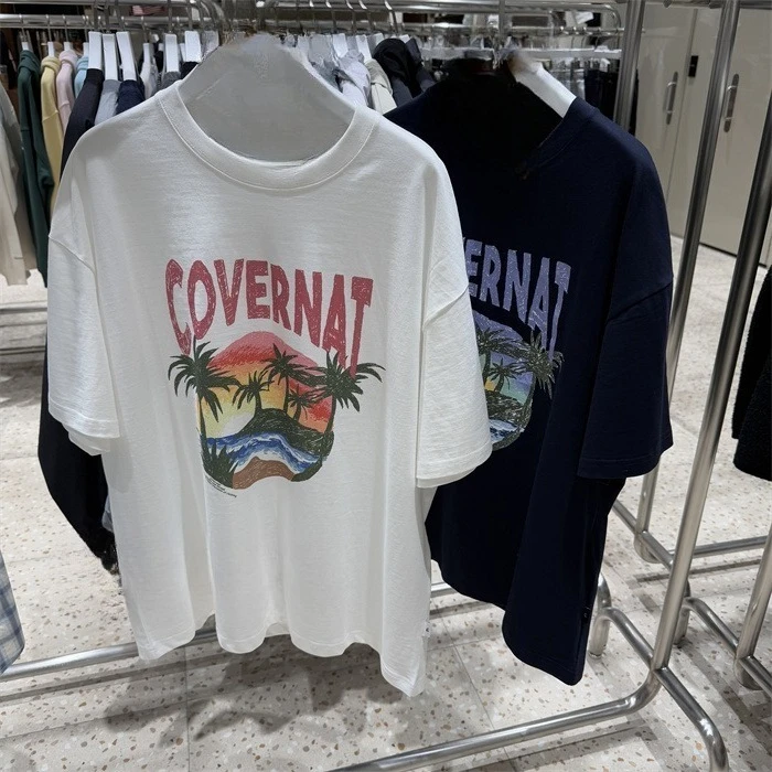 

Summer New High-quality Trend Pure Cotton Coconut Tree Letter Printing Men's and Women's Matching T-shirt Short-sleeved Top
