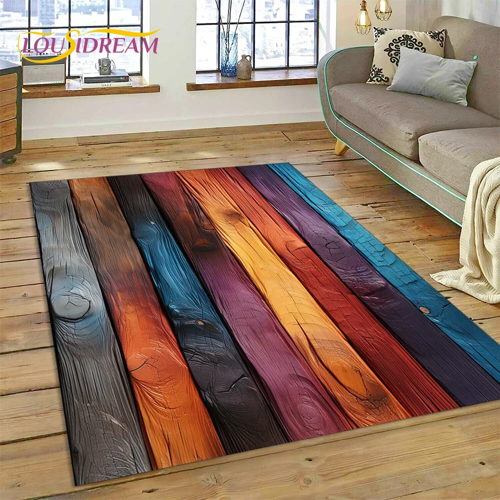 Colorful Wood Grain Timber Customized Carpet Rug for Bedroom Living Room Home Sofa Decoration,Child Game Large Decor Floor Mat