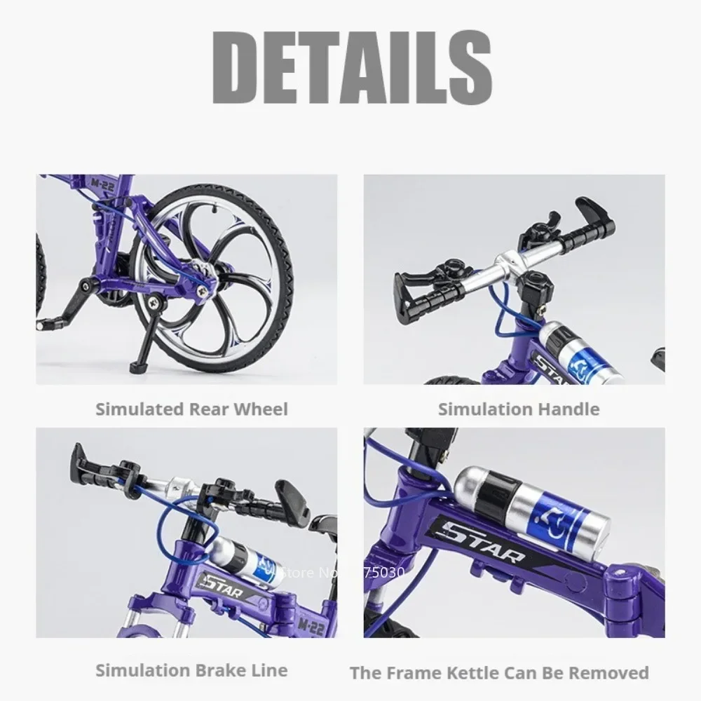 1:8 Alloy Diecast Mountain Bicycle Toys Miniature Cars Models Rubber Tires Wheels Rotate Off Road Folding Bike Boys Perfect Gift