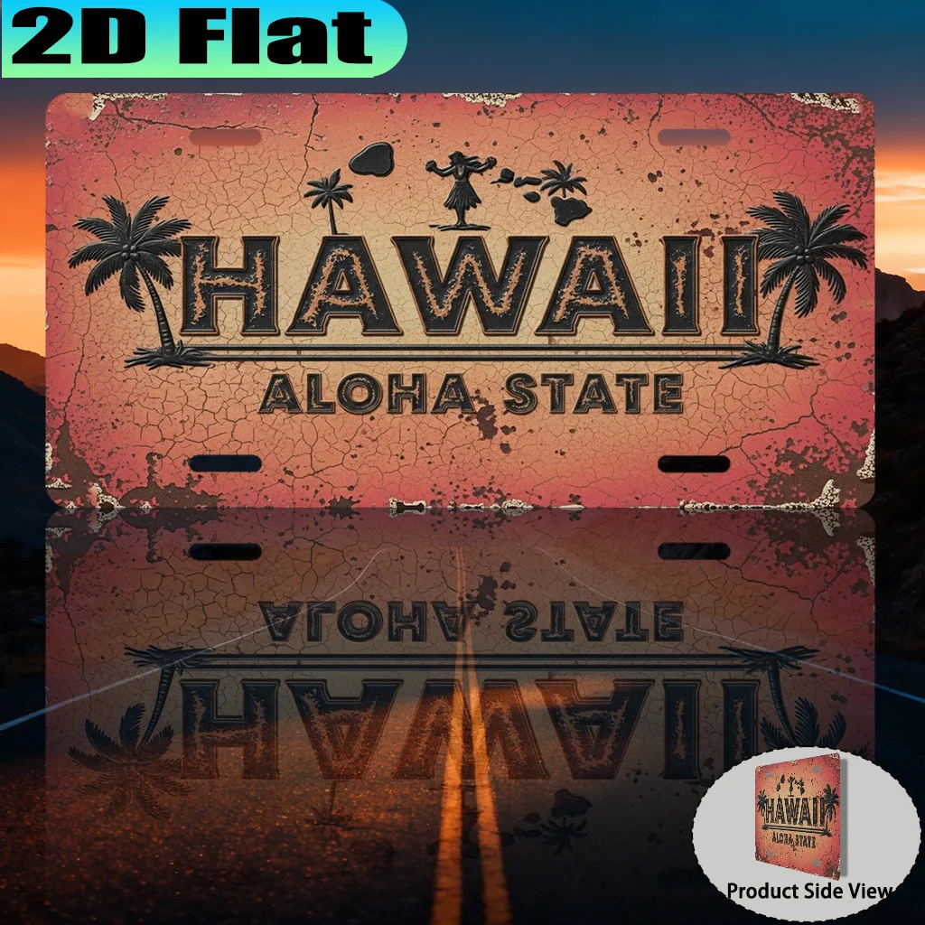 2D Flat - 【2D Flat】 2D Flat - [2D Flat] A Vintage Aluminum Sign from The Aloha State of Hawaii (12X6 Inches), Intended for Decor