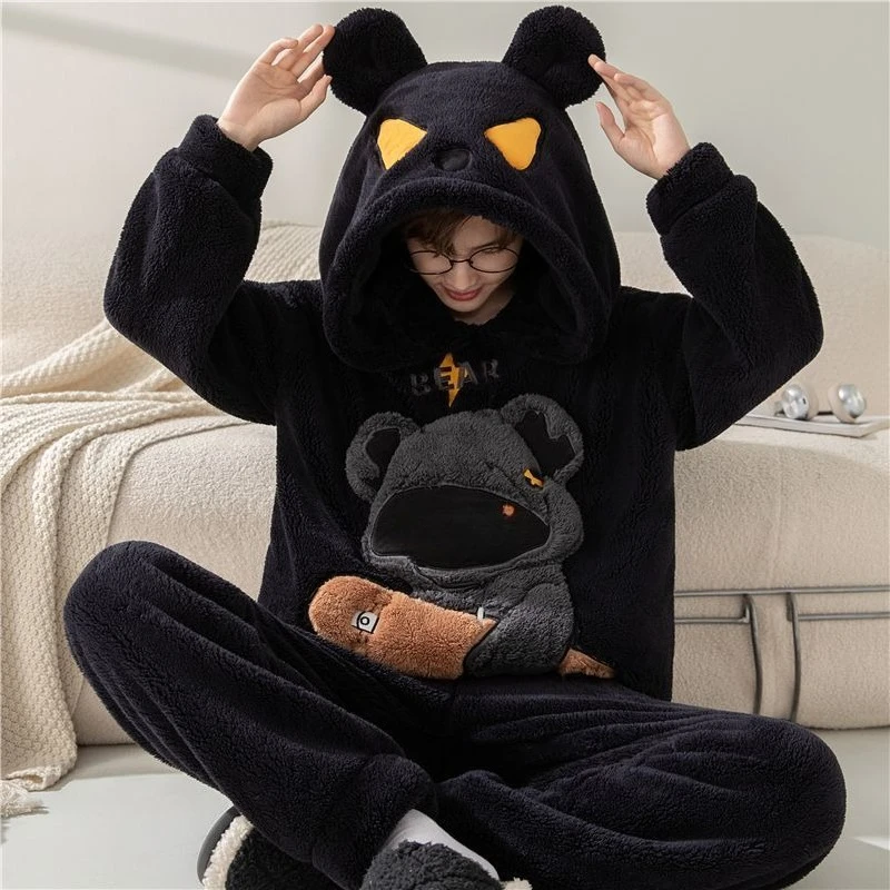 

Мужские комплекты домашней одежды из толстого меха и фланели с героями мультфильмов, осенне-зимняя домашняя одежда, мужские пижамы из кораллового флиса, домашняя одежда больших размеров, костюм, пижамы