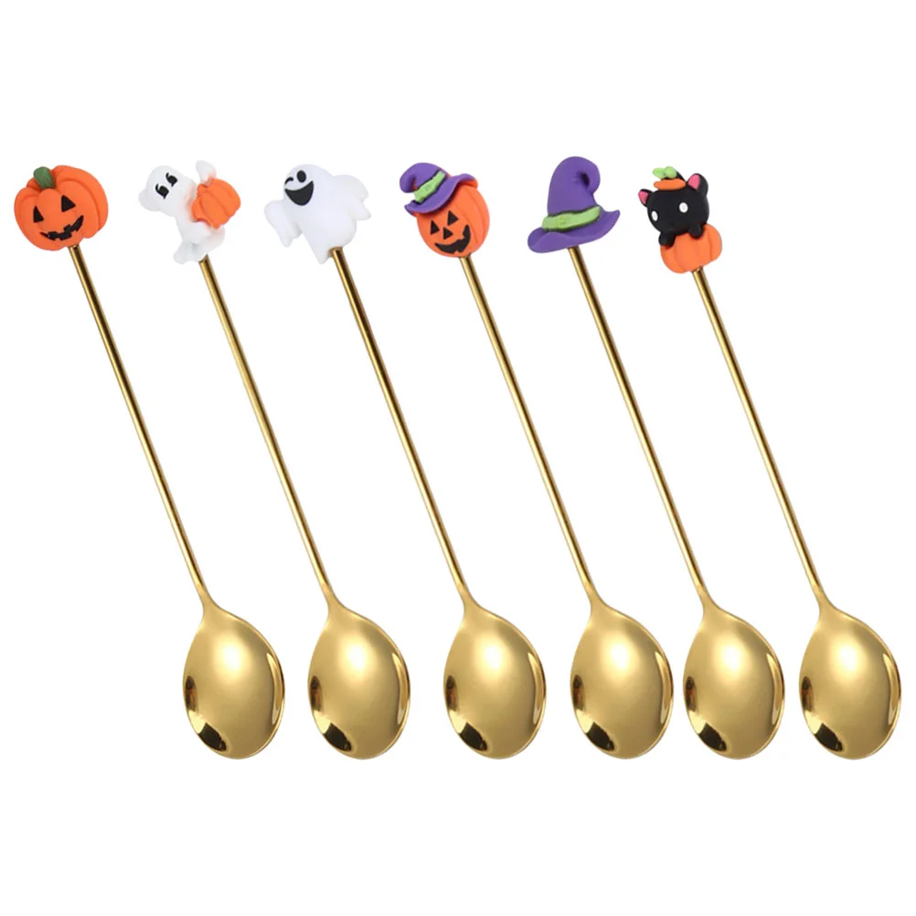 6 Pcs Creative Spoons Milk Tea Shop Tableware Cake Ice Cream Witch Hat Smooth Halloween Resin Stainless Steel Sturdy