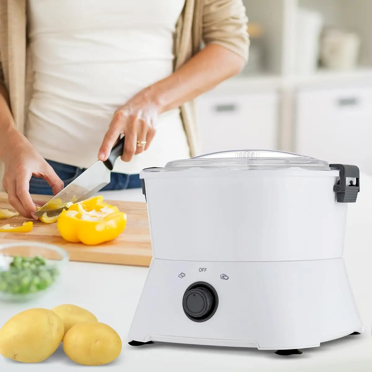 Elektrischer Kartoffelschäler mit Ein-Knopf-Bedienung, automatische Schälmaschine, 85 W, Multifunktions-Obst- und Gemüseschäler zum Schälen von Kartoffeln, Birnen, Äpfeln