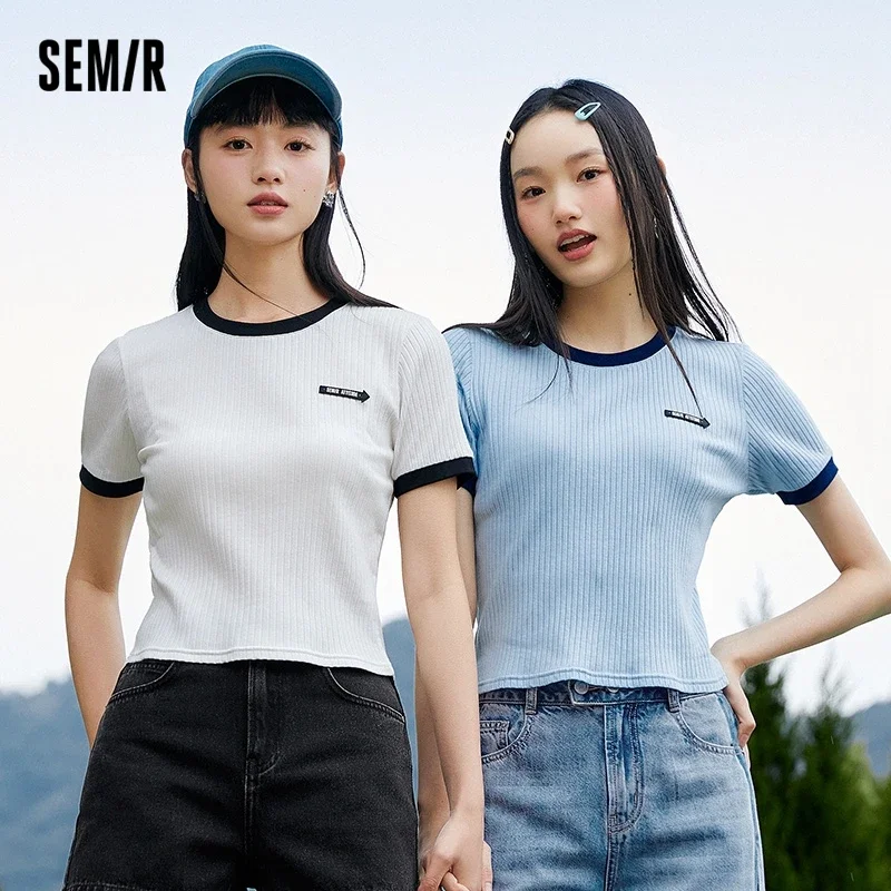 

Semir Short Sleeve T Shirt Women Short Contrast Letter 2023 Summer New Tight Tops For Woman