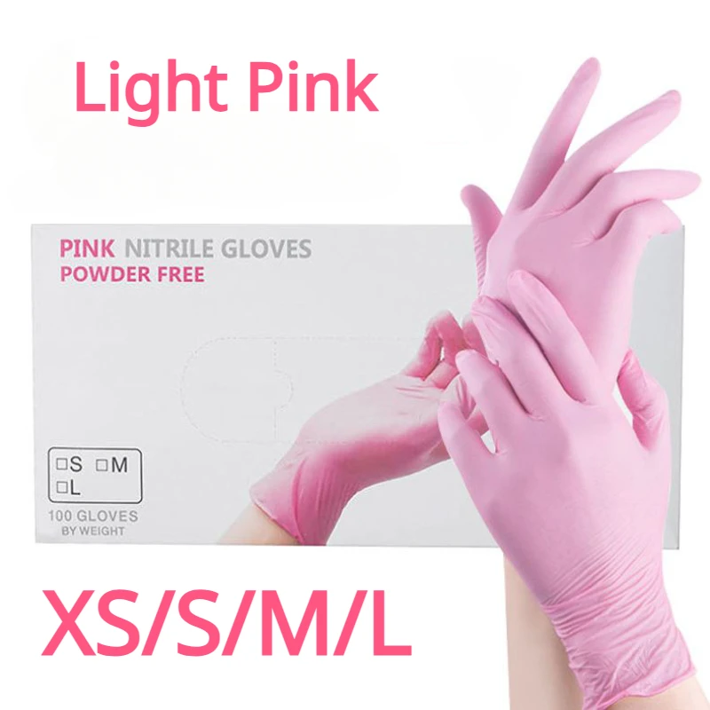 100/50/20PCS Light Pink Disposable Nitrile Gloves Light Pink Gloves For Kitchen Waterproof Anti-static Durable Cooking Tools