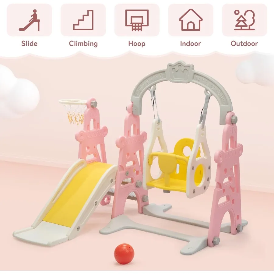 Scivolo 3in1 per bambini Set di scivoli e altalene Parco giochi interno per scivoli esterni autoportanti con canestro da basket arrampicata esterna