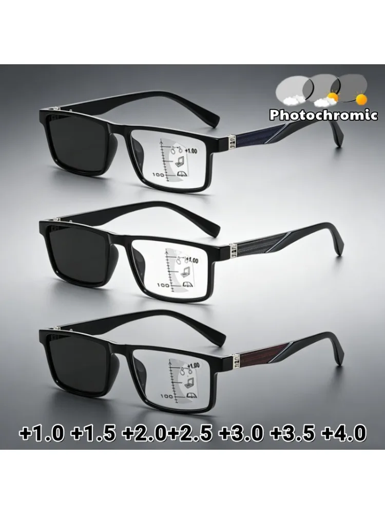 Business-Trend Progressive Multifokale Photochrome Lesebrille Klassisches Quadratisches Design Doppelfunktion für Nah- und Fernsicht