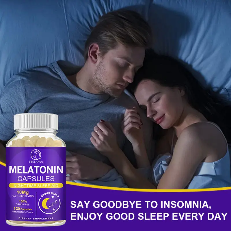 BBEEAAUU 10Mg Melatonin Capsules for Sleep Adult Insomnia Relax the Brain Deep Sleep Adjust Sleep Time Better Sleep