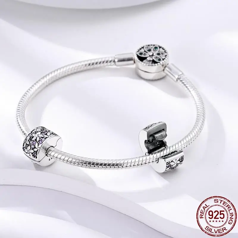 Fit 3mm Bracelet Securing Clip 925 Sterling Silver Dragonfly Rubber Stopper Safety Chain Charms DIY Jewelry For Women Gift