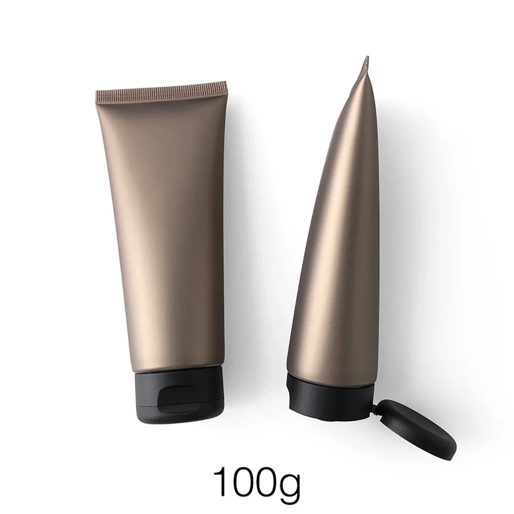 

100g Matte Brown Gold Squeeze Bottle Empty Plastic Soft Tube Cosmetic Lotion Cream Refillable Container 100ml