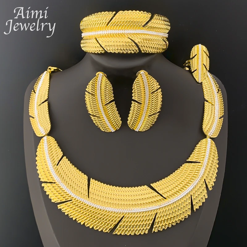 

Bohemia Leaf Shaped 4Pcs Jewelry Set for Women Exaggerated Choker Necklace Earring Bracelet Ring Bridal Wedding Party Gifts