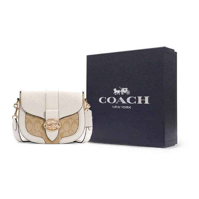 COACH Georgie PVC With Leather Saddle Bag, Shoulder Bag, Crossbody Bag Small Women's Beige & Light Khaki C2806-IMDQC
