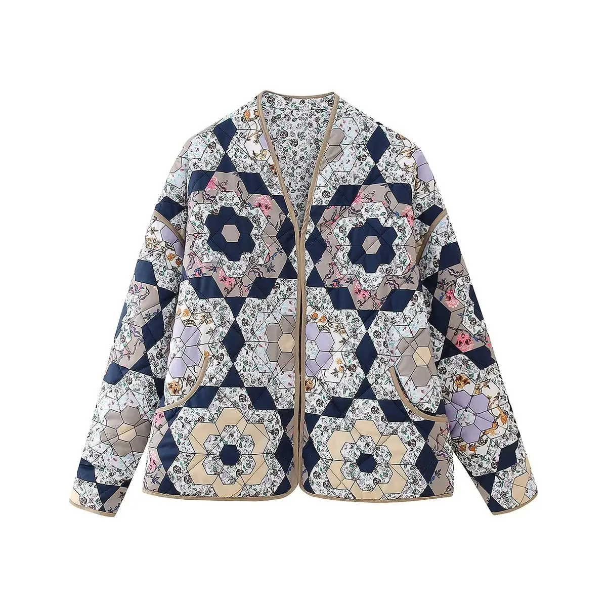 

Women's Loose Printed Reversible Quilted Cotton Jacket European And American Style Fashion Trend 5795