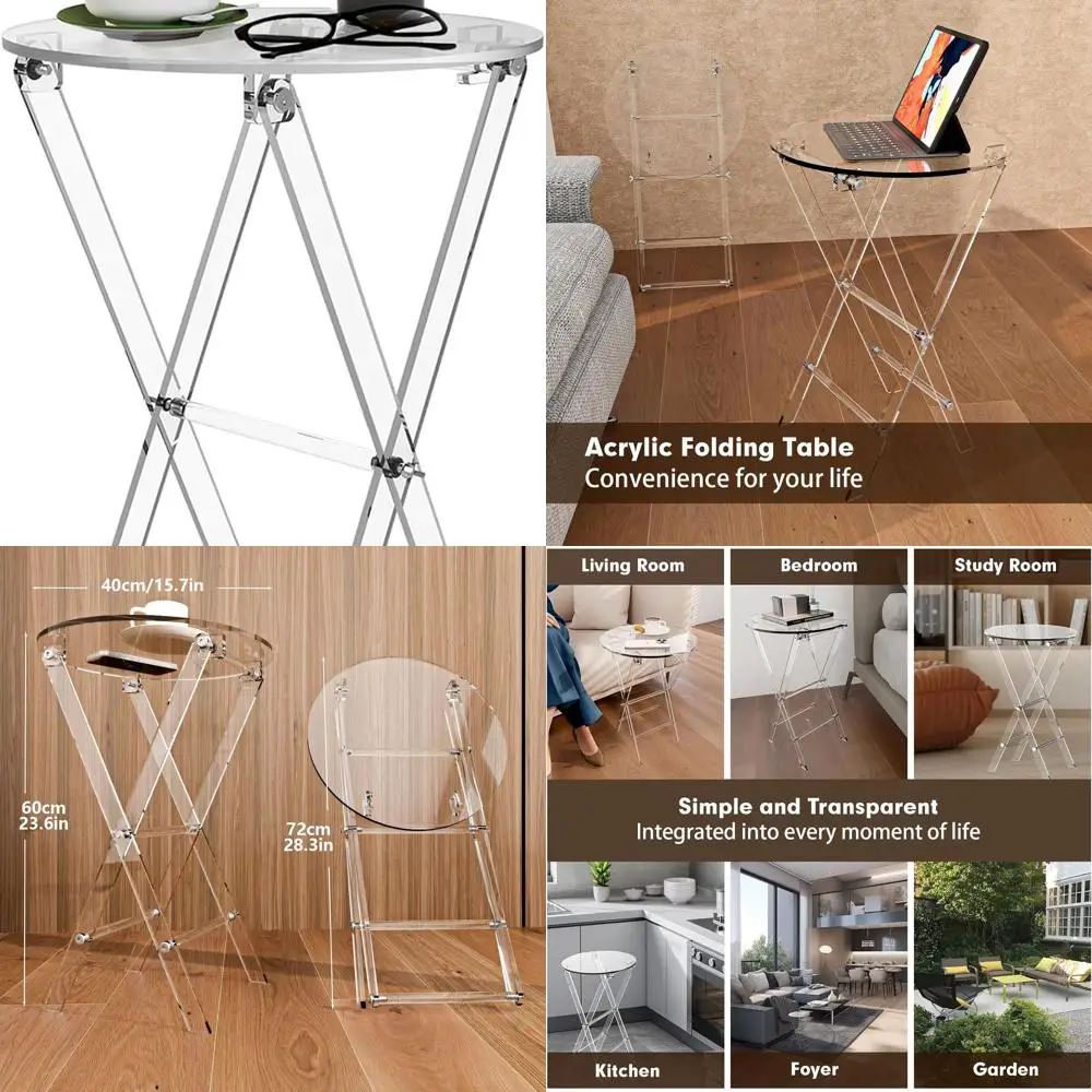 

Compact 23 Acrylic TV Tray Table, Portable Folding Desk for Snacks and Entertainment in Living Room or Bedroom