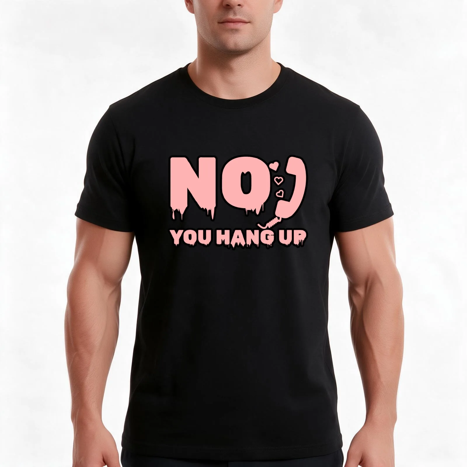 No You Hang Up T-Shirt, Summer Casual Cotton Tee, Oversized Streetwear Tops, Vintage Graphic Print, Loose Fit Short Sleeve