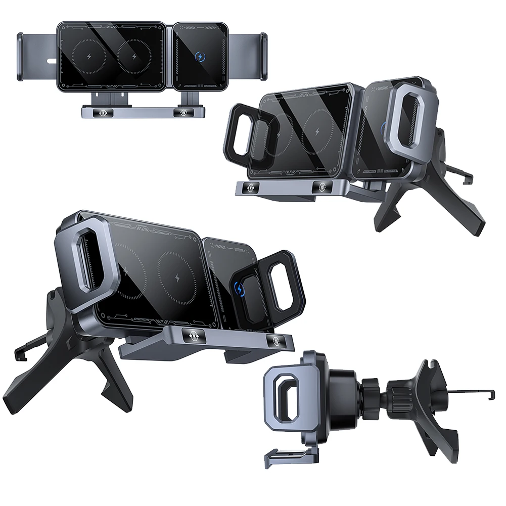 

Car Wireless Charger 15W Dual Coil Car Vent Phone Mount One-Touch Rotatable Air Vent Cell Phone Mount for Fold Screen Phone