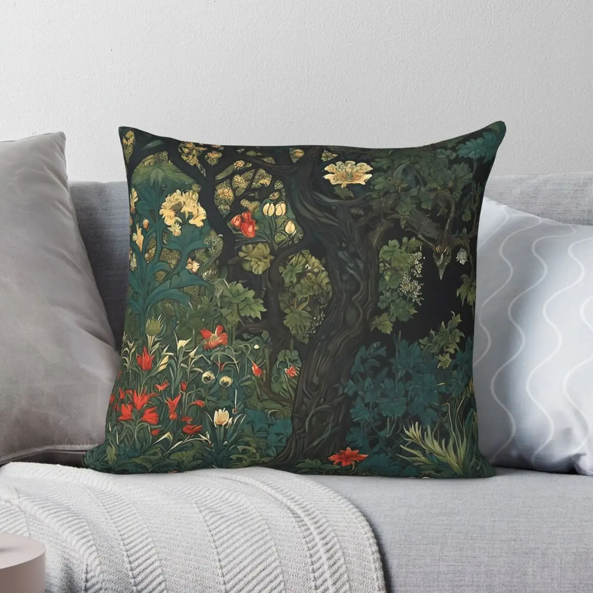 Into The Forest Fresco Morris Square Pillowcase Polyester Linen Velvet Printed Zip Decor Pillow Case Sofa Cushion Cover