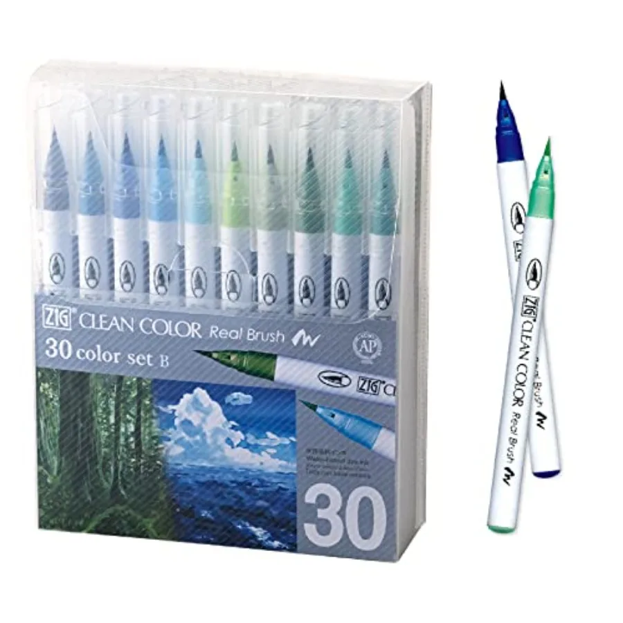 

ZIG Clean Color Real Brush, NEW 30 colors set B, Flexible Brush Tips, Watercolor Pens for Painting, Drawing, Calligraphy and Br