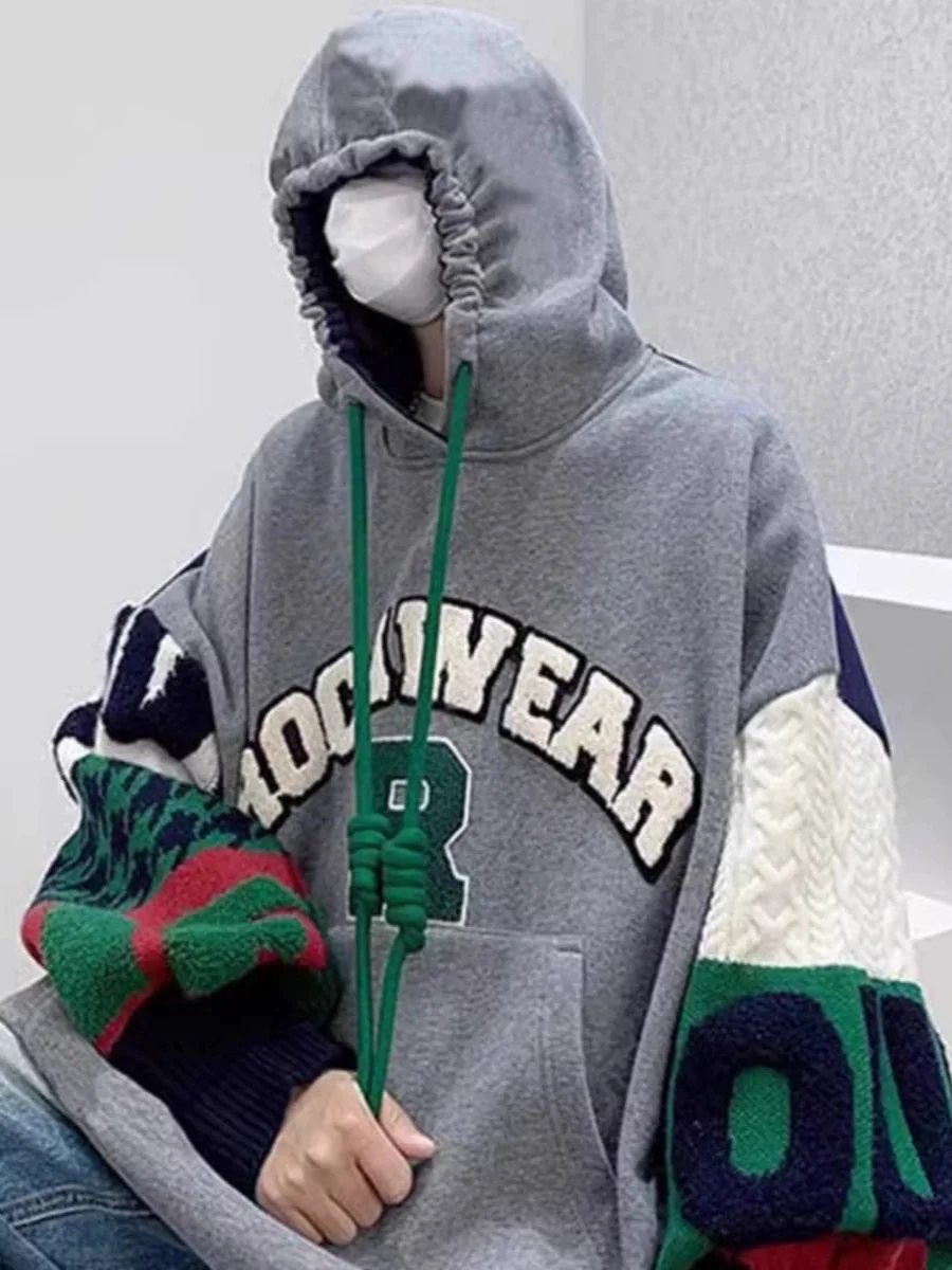 

plus Size Hoodie Sweatirt for Men Spring Autumn Patchwork Color Blo Loose Fit Overhead Jaet Casual Comfortable Streetwear