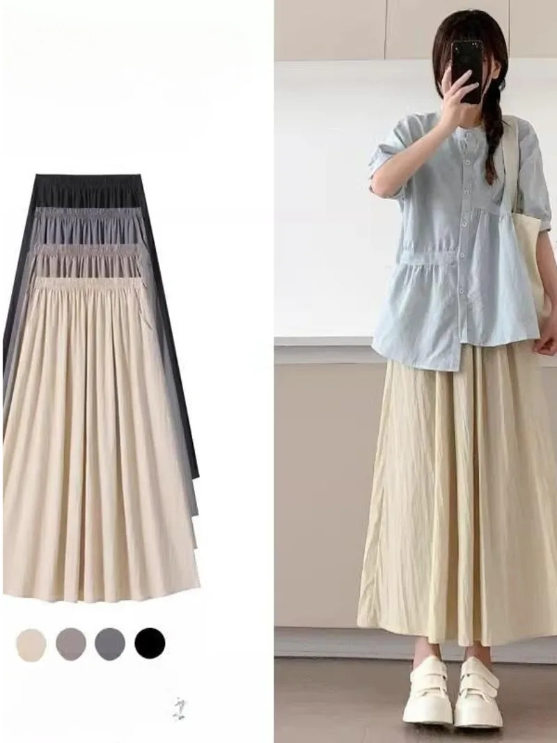 

Korean version sweet half skirt women's summer new high-end retro high waisted slimming pleated long A-line umbrella skirt N7CB