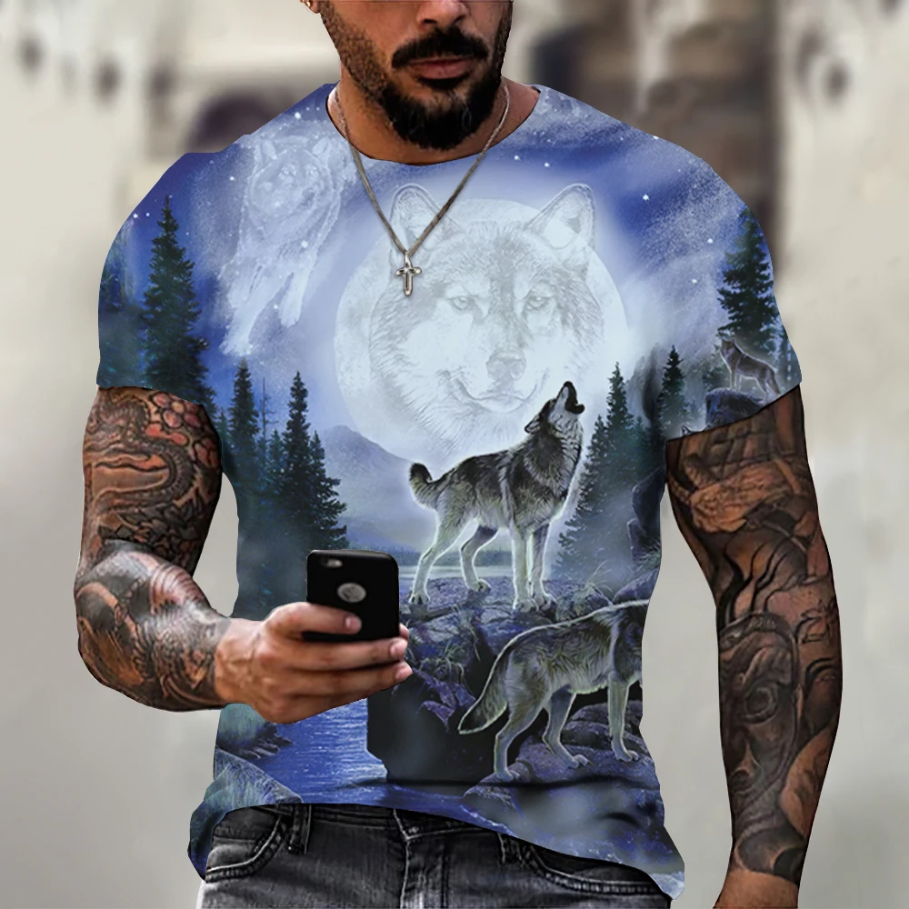 3D T Shirt For Men Vintage O-neck Short Sleeve Tops Girls Wolf Print Harajuku Men\'s T-shirts Oversized Tees Shirt Man Clothing