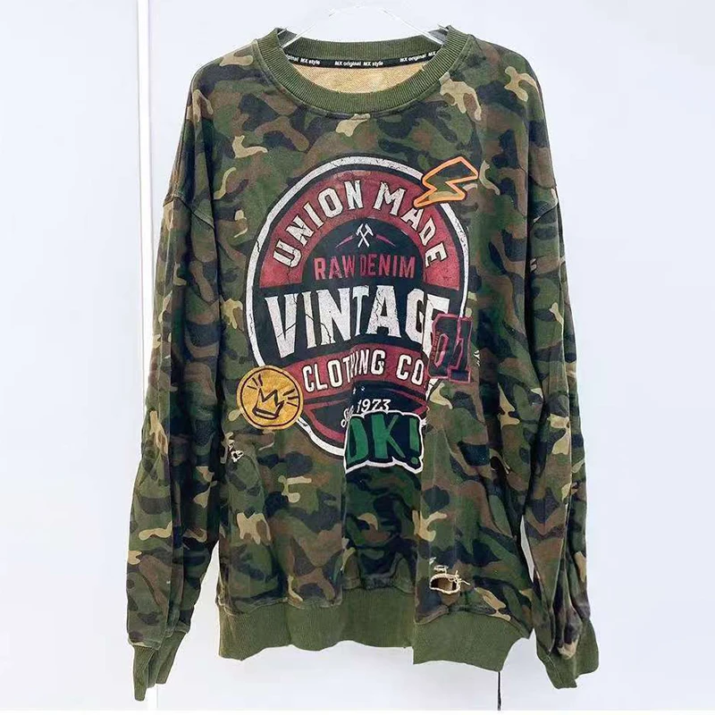 

Винтажная хлопковая уличная повседневная американская свободная одежда высокого качества с длинными рукавами и буквенным принтом 2000-х годов, мужская одежда в стиле рок-хип-хоп