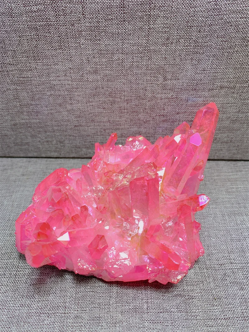 

Natural Aura Pink Clear Quartz Free Form Tumble Slab Crystal Mineral Madagascar Healing Palm Workmanship Ornament Carving Chip