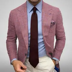 Casaco de terno xadrez estampado masculino, cardigã de manga longa, botões duplos, blazer de bolsos, casaco formal, lapela