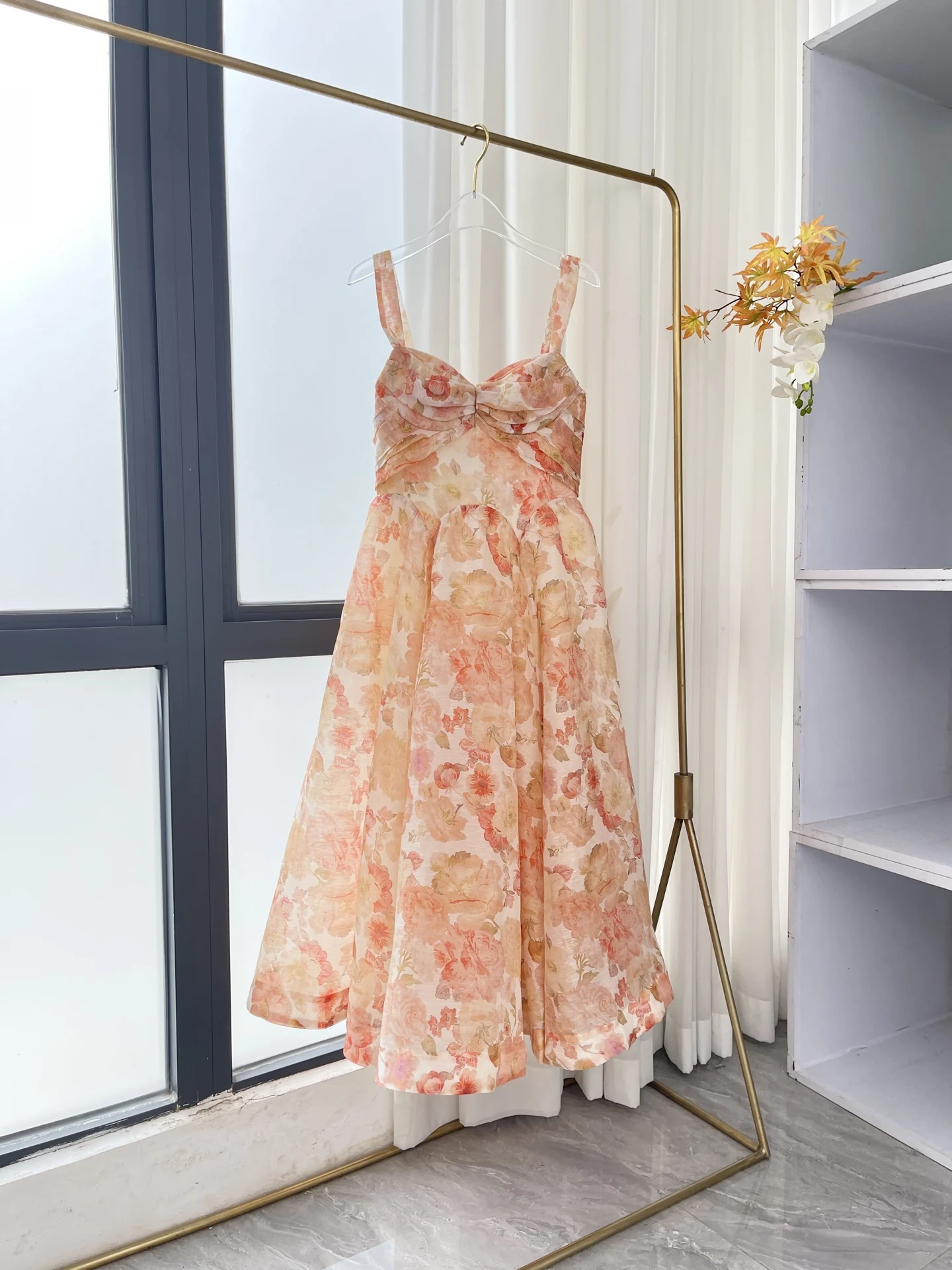

Orange Womenes Clothes Floral Print Sleeveless Backless Midi Dresses Summer Dress Women 2025