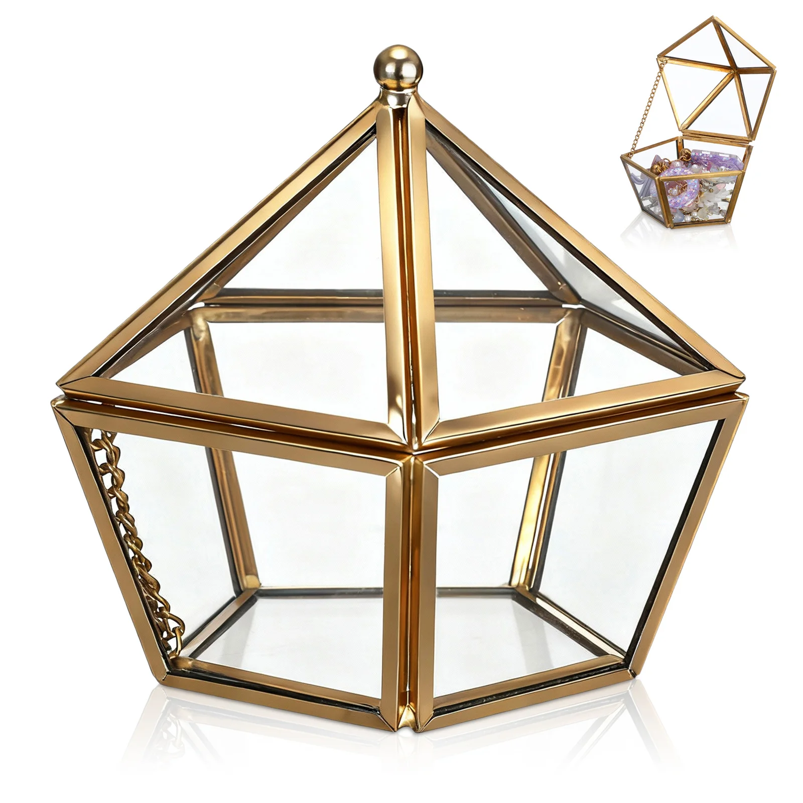 

1Pcs Vintage Metal Glass Jewelry Case Simple Jewelry Storage Box Ring Holder Wedding Display Organizer Earrings Case