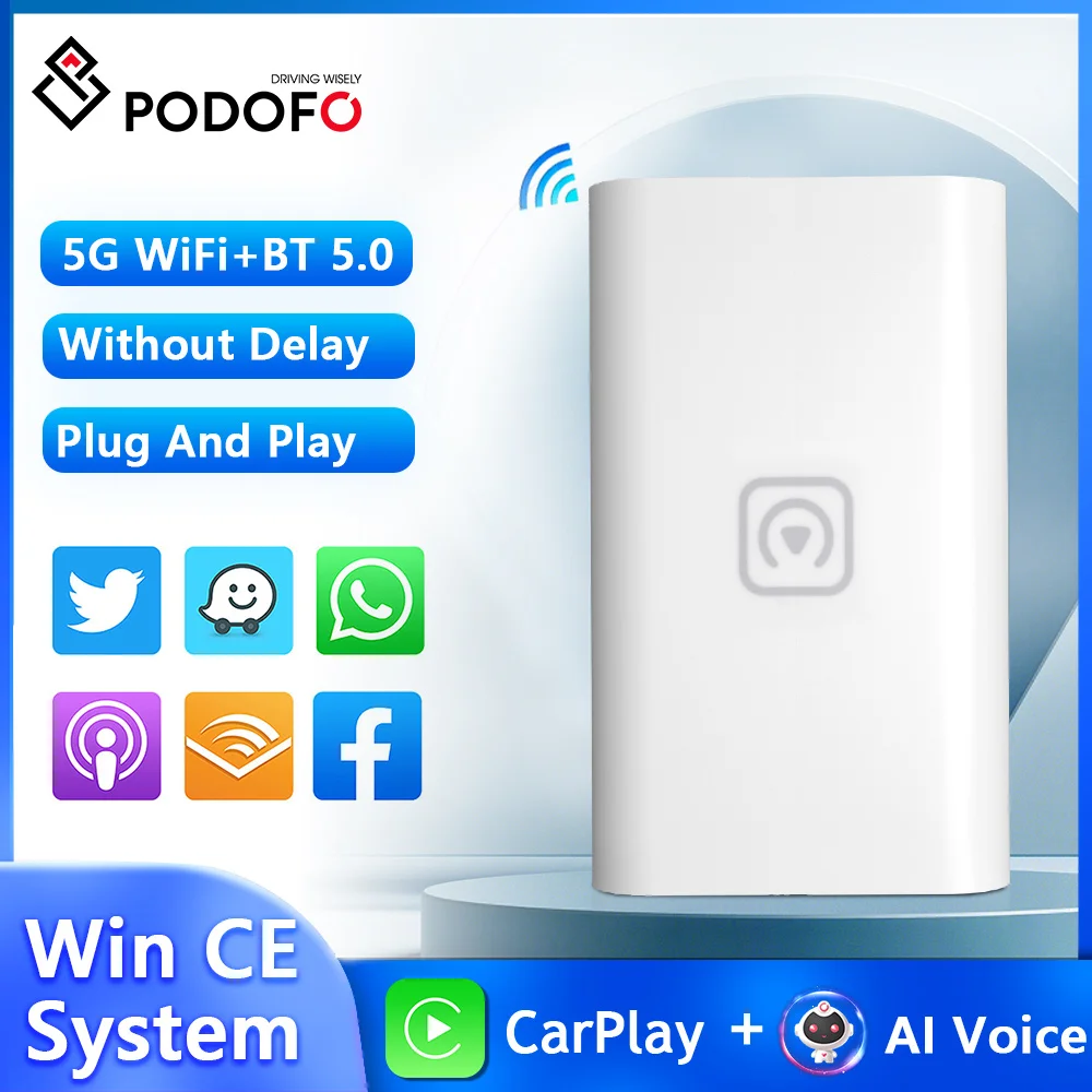 

Podofo AI Box Wireless Carplay Dongle Mini USB Adapter Plug And Play 5G WIFI Bluetooth AI Voice For VW/Porsche/Audi/Benz/Honda