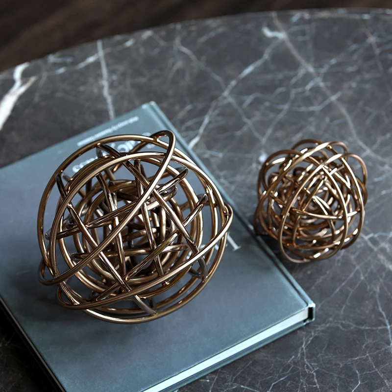 18 cm Diameter Wound Metal Ball Figurines Ornament Home Decor Creative Abstract Metal Crafts Home Decor Accessories Wedding Gift