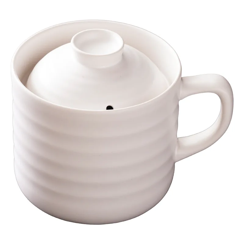 

LMM ceramic steamed rice cup with lid, household one-person steamed rice bowl with handle soup cup tableware