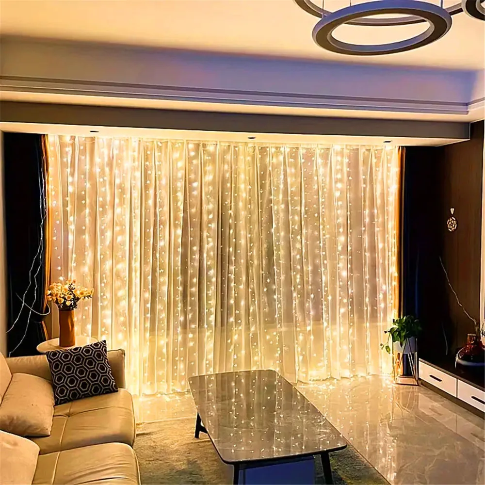 USB Curtain Fairy Lights,8 Lighting Modes,Indoor/Outdoor Decoration for Christmas Wedding Party Garden Living Room Bedroom