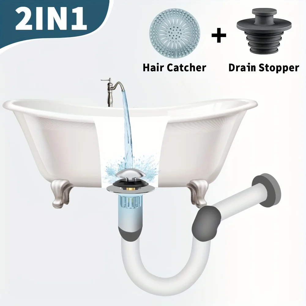 Copper tub drain plug with hair catcher, 2-in-1 pop-up tub plug, anti-clogging filter basket for 1.45-1.8 inch drain  sink drain