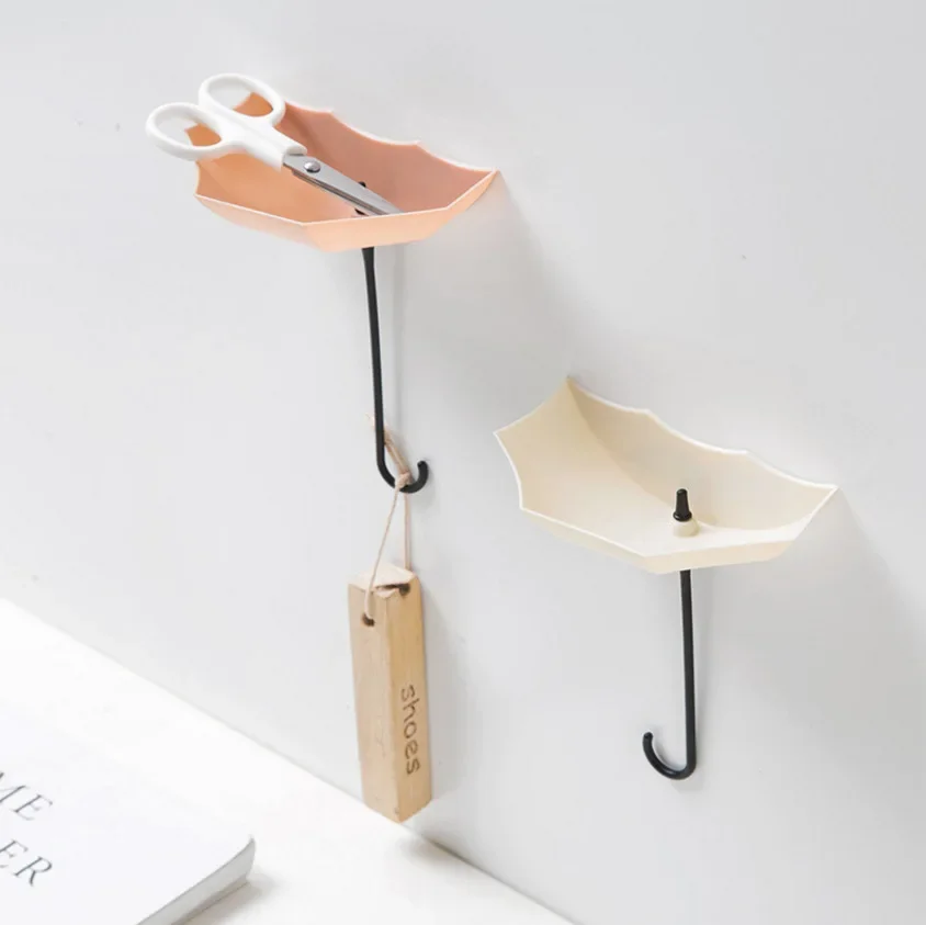 Cute Umbrella Shaped Hooks No-Punch Wall Hooks Kitchen Bathroom Coat Rack Key Organizer Home Storage Shelf Hooks