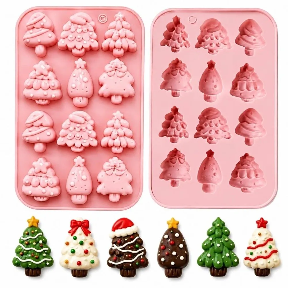 New 12 Cavity Christmas Tree Mold Silicone Heat-Resistant Cake Mold Non-Stick Reusable Baking Mold DIY Craft Projects