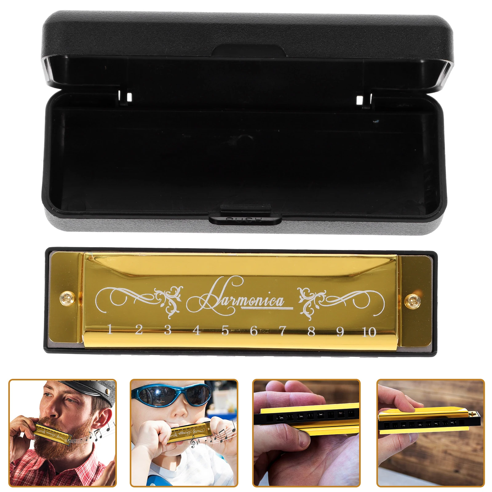 

Portable 10 Holes Harmonica Key of C Exquisite Workmanship Smooth Tones for Parties Schools Offices Travel Gifts